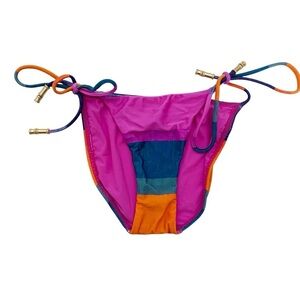 New! Vix Multicolored Stripe Tie Waist String Bikini Bottom